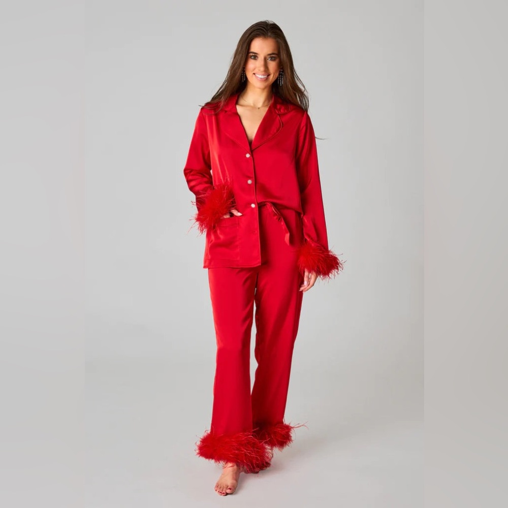 DANICA FEATHER TRIM PAJAMA SET - RED Buddy Love